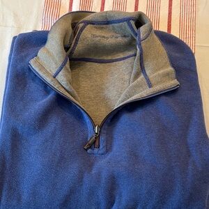 Tommy Bahama Men's Reversible Blue   and Gray 1/4 Zip Sweater